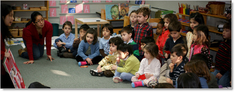 montessori story time with a group of students
