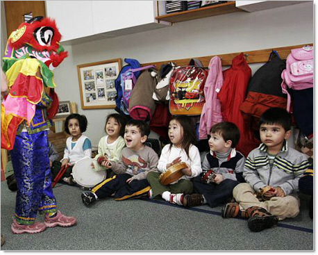 laughing students during montessori prek dress up
